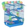 PawHut 5 Tiers Hamster Cage, Extra Large, Small Animal House, Wheels, Tubes, Water Bottle, Ladder, Blue