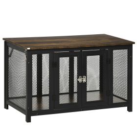 PawHut Heavy-Duty Dog Crate Furniture Large Spacious Interior for Medium Dogs Brown Black