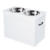 PawHut White Raised Pet Dining Station with Food Storage and Steel Bowls for Big Pups