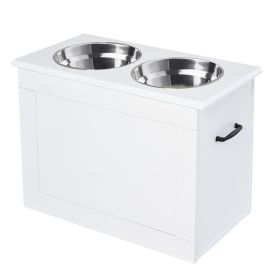 PawHut White Raised Pet Dining Station with Food Storage and Steel Bowls for Big Pups