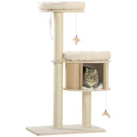 PawHut 3-Level Morden Cat Tree with Scratching Posts, Cat Tower Fun Cat Badminton Toy for Playing, Soft Cushions, & Play Areas