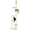 PawHut Adjustable Floor to Ceiling Cat Tree Beige with Bed Scratching Posts for Kittens