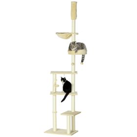 PawHut Adjustable Floor to Ceiling Cat Tree Beige with Bed Scratching Posts for Kittens