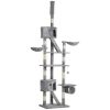 PawHut Floor to Ceiling Cat Tree, 94.5-102.5 inch Height Adjustable Cat Climbing Tower with Scratching Posts, Condos, Hammocks