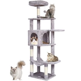VEVOR Cat Tree 60.6" Cat Tower with Cat Condo Sisal Scratching Post Light Grey