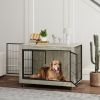 39" Dog Crate Furniture End Side Table with Wheels, Interchangeable Side Door, for Large Dogs, Gray