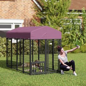 Welded Wire Outdoor Dog Kennel with 360° Rotating & 4 Levels Adjustable Bowls, Waterproof Cover, 7.9' x 4' x 6'