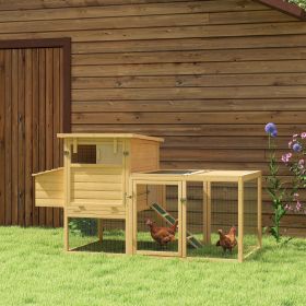 75" Wooden Chicken Coop with Nesting Box, Removable Tray, Ramp Run, for Garden Backyard, Natural Wood
