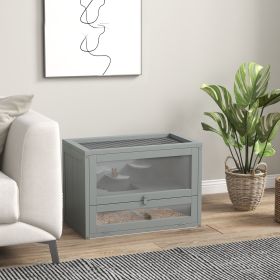 2-Level Hamster Cage with Openable Top, Door, Shelf, Ladder, Gray