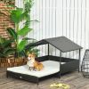 Outdoor Dog Bed Extendable Wicker Dog Bed w/ Waterproof Roof, Soft Cushion, for Small and Medium Dogs, Cream White