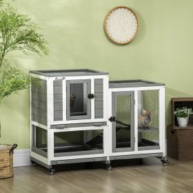 Three Story Wooden Rabbit Cage Bunny Hutch, Gray