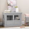 Wooden Dog Crate End Table, Dog Crate Furniture with Triple Doors, Puppy Crate for Small Dogs Indoor Use, Dark Gray