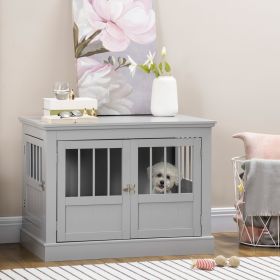 Wooden Dog Crate End Table, Dog Crate Furniture with Triple Doors, Puppy Crate for Small Dogs Indoor Use, Dark Gray