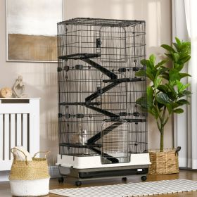 6-tier Platform Rolling Small Animal Rabbit Cage with a Large Living Space, Black