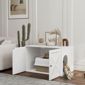 Cat Litter Box Enclosure with Barn Door, Cat Hole, 31.5" x 21" x 20", White