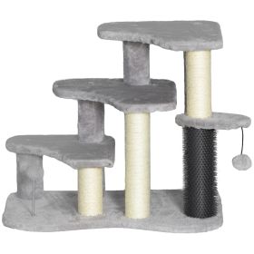 PawHut 2 in 1 Cat Tree Tower 3-Step Pet Stairs with Scratching Posts, Tickling Post, Toy Balls, for High Beds, Couch