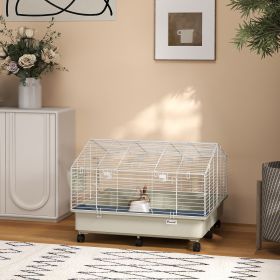 Rolling Small Animal Cage with Water Bottle, Hay Feeder, Food Dish for Rabbits, Hedgehogs, Guinea Pigs, 35" x 35" x 25"