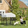 Welded Wire Outdoor Dog Kennel with 360° Rotating & 4 Levels Adjustable Bowls, Waterproof Cover, 3.9' x 3.9' x 4.5'