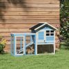 48" Wooden Rabbit Hutch Bunny Cage with Waterproof Asphalt Roof, Fun Outdoor Run, Removable Tray and Ramp, Light Blue