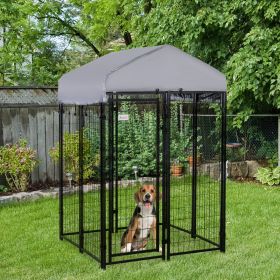 Outdoor Dog Kennel with Roof, 4' x 4' x 6' Heavy Duty Welded Wire Dog Playpen Enclosure with Escape-proof Lock, UV-Resistant & Waterproof Cover