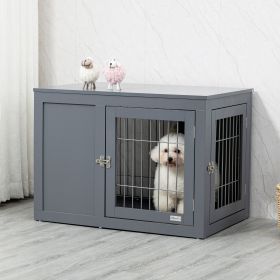 Furniture Style Dog Crate End Table, w/ Double Doors for Small & Medium Dogs