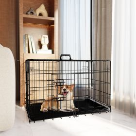 Dog Crate, 30 Inch Medium Dog Cage with Divider and Plastic Leak-Proof Pan Tray, Double Door Folding Metal Wire Cage for Indoor, Outdoor, and Tra