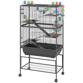 5 Tier Rolling Hamster Cage with 7" Deep Tray, Storage Shelf, Big Exercise Wheel, Tube System, for Syrian, Gerbil, Rat