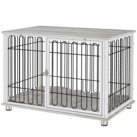 Dog Crate Furniture with Washable Cushion, Adjustable Feet for Medium Dogs, Indoor Use, Grey