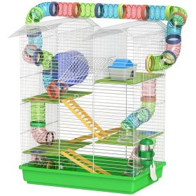 18.5" Hamster Cage, 5 Tiers Small Animal House with Tunnel Tube System, Exercise Wheel, Water Bottle, Green