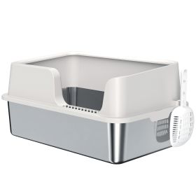 Stainless Steel Cat Litter Box with Lid with Scoop, High Sided, Non-Stick, & Anti-Urine Leakage, Easy Cleaning