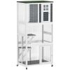 74" Wooden Outdoor Cat House Weatherproof & Wheeled with High Weight Capacity, Kitten Cage Condo, White