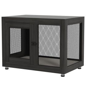 Pet Crate End Table with Water-resistant Cushion or Large Medium Dogs, Black