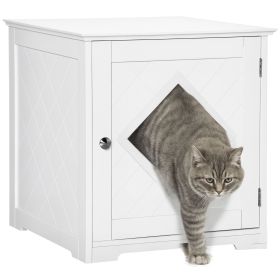 Cat Litter Box Enclosure End Table, Indoor Cat Washroom with Magnetic Door, Hidden Litter Box Nightstand with Large Tabletop, Easy Assembly, White