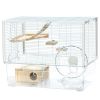 Hamster Cage with Deep Bottom, Wooden Ramp, Hut, Bathroom and Exercise Wheel for Hamster and Gerbil, White