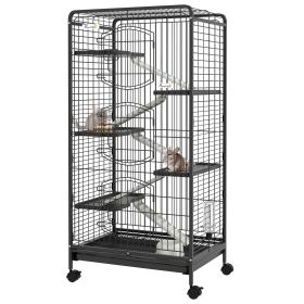 Rolling Small Animal Cage 51.6" Pet Rabbit Ferret Playpen, Animal Supply Kit Metal Black for Bunny, Pet Mink, Chinchilla