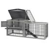 Wood Rabbit Hutch w/ Ramp, Openable Roof, Pull-out Tray, Light Grey