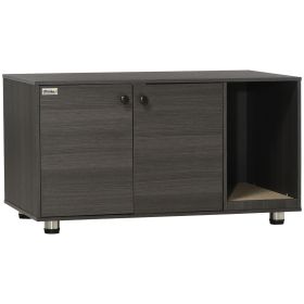 Litter Box Furniture Hidden Cat Washroom Furniture with Double Doors and Scratching Pad, Black