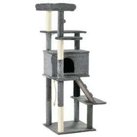 Cat Tree for Large Cats Adult, 58" Tall Cat Tree with Scratching Posts, Large Cat Tower for Indoor Cats with Bed, House, Toys, Grey