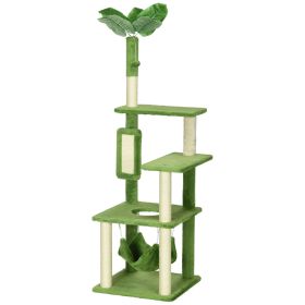 56" Cat Tree for Large Cats Adult with Hammock, Cat Tower with Scratching Post, Platforms, Play Ball and Anti-tipping Device, for Indoor Cats, Green