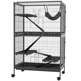 5-Tier Rolling Small Animal Cage, Deluxe Guinea Pig Cage, Ferret Cage for Mink Chinchilla Kitten Rabbit, Grey