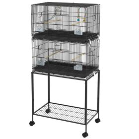65" Birdcage for Canaries, Lovebirds Finches, Budgie Cage with Wheels, Black