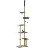 Floor to Ceiling Cat Tree, 90.5" - 98.5" Cat Tower with Scratching Post, Dangling Balls, Platforms, Bed, Hammock, Grey