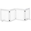 Freestanding Pet Gate 4 Panel Wooden Dog Barrier Folding Safety Fence with Support Feet up to 80.25" Long 24" Tall for Doorway Stairs White