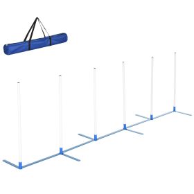 Adjustable Dog Agility Training Obstacle Set with Weaves Poles and Storage Bag for Pet Dogs Outdoor Games Exercise Blue and White