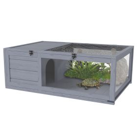 Wood Tortoise House for Lizards, Geckos, Indoor Outdoor Use, 35.8" x 23.8" x 12.6", Grey