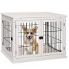26" Wooden Dog Cage with Double Door Entrance & Simple Modern Design, White