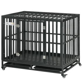 41" Heavy Duty Steel Dog Crate Kennel Pet Cage with Wheels for Convenient Access Anti-Pinching Floor, Black