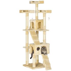 68-inch Multi-Level Cat Scratching Tree Kitty Activity Center Post Tower Condo Pet Furniture w/ Toy Beige