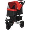 3 Wheel Folding Dog Stroller, Jogger Travel Carrier with Adjustable Canopy, Storage Brake, Mesh Window for S&M Dogs, Red