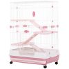 32"L 4-Level Small Animal Cage with Universal Lockable Wheels, Slide-out Tray for Bunny, Chinchillas, Ferret, Pink